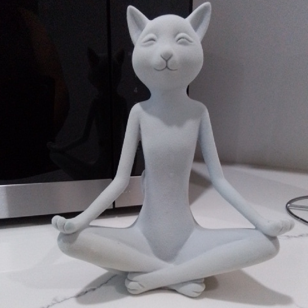 Serene Meditating Yoga Cat Figurine - Light Gray